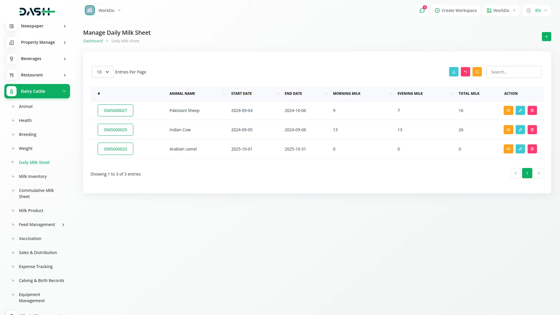 dairy and cattle management