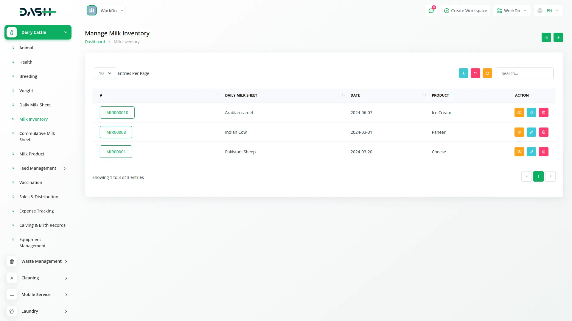 dairy and cattle management