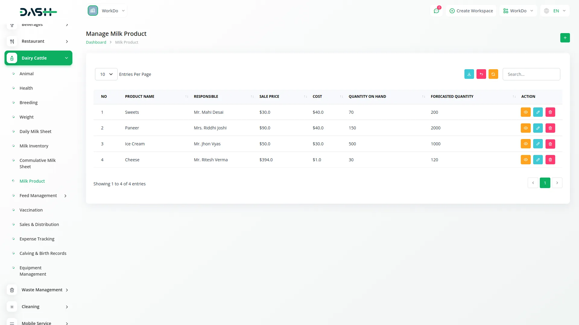 dairy and cattle management