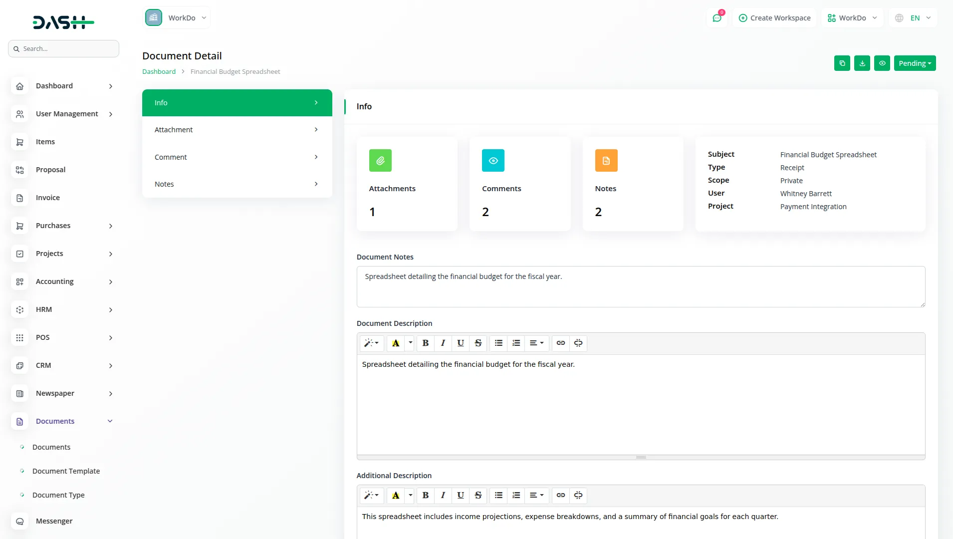 detial documents integration