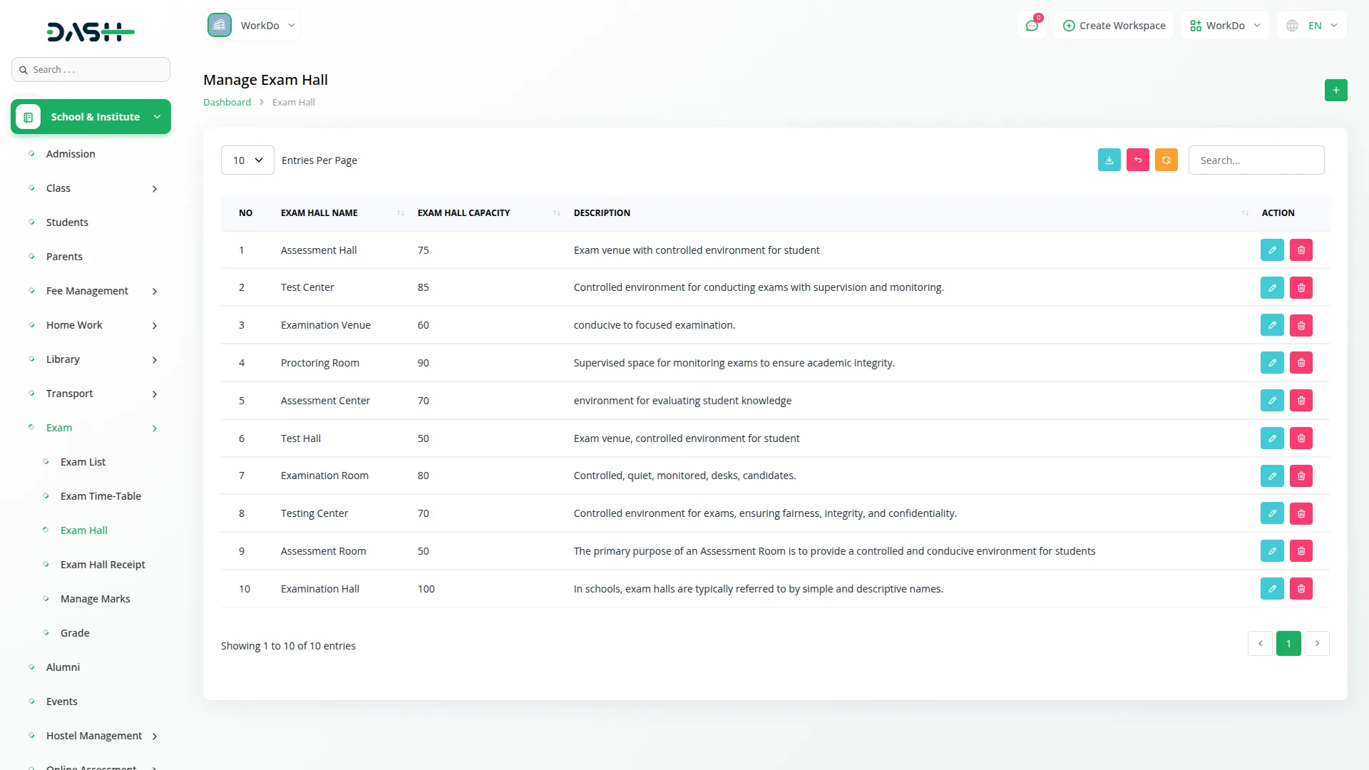 exam integration in dash saas