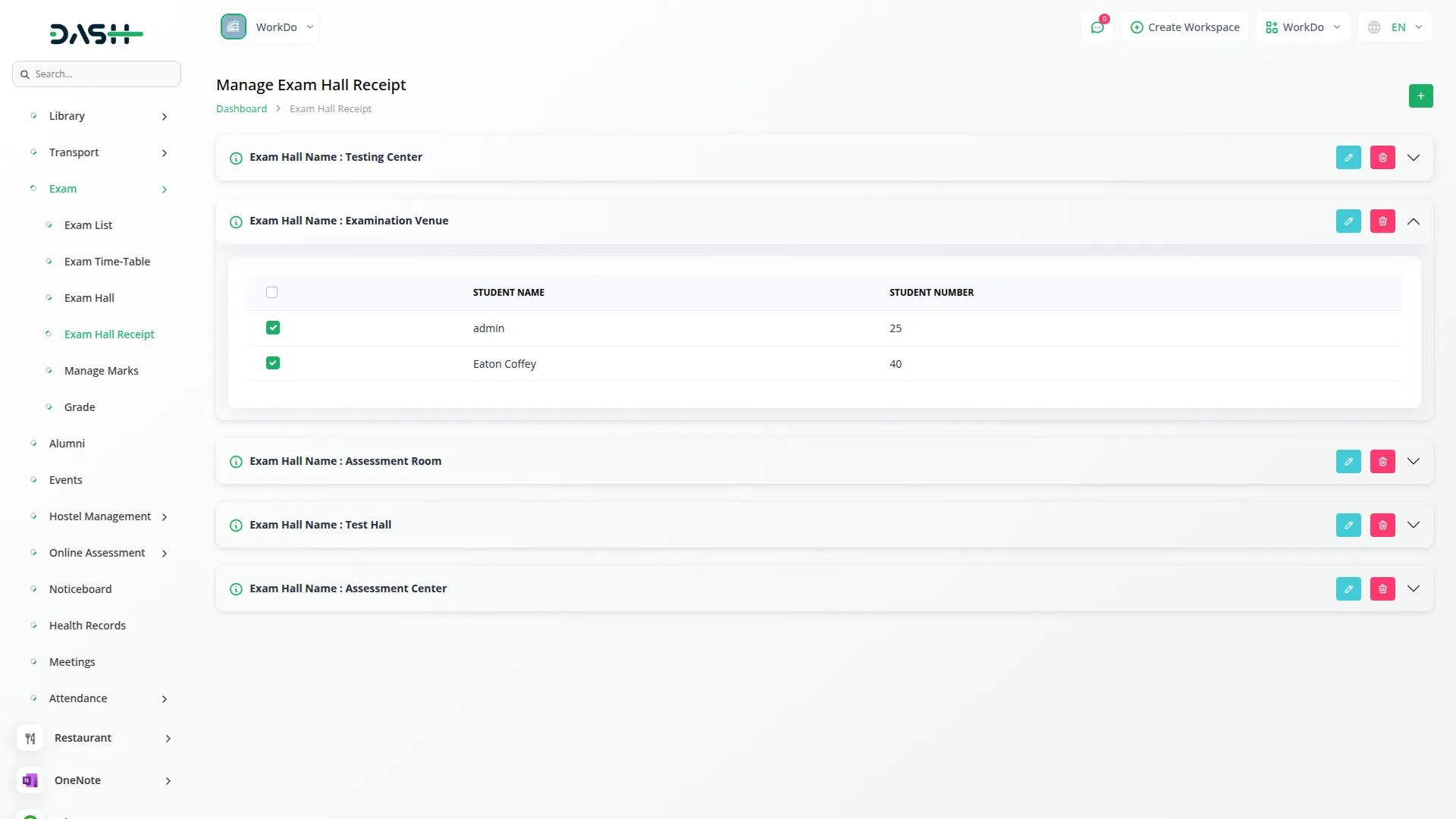 exam integration in dash saas