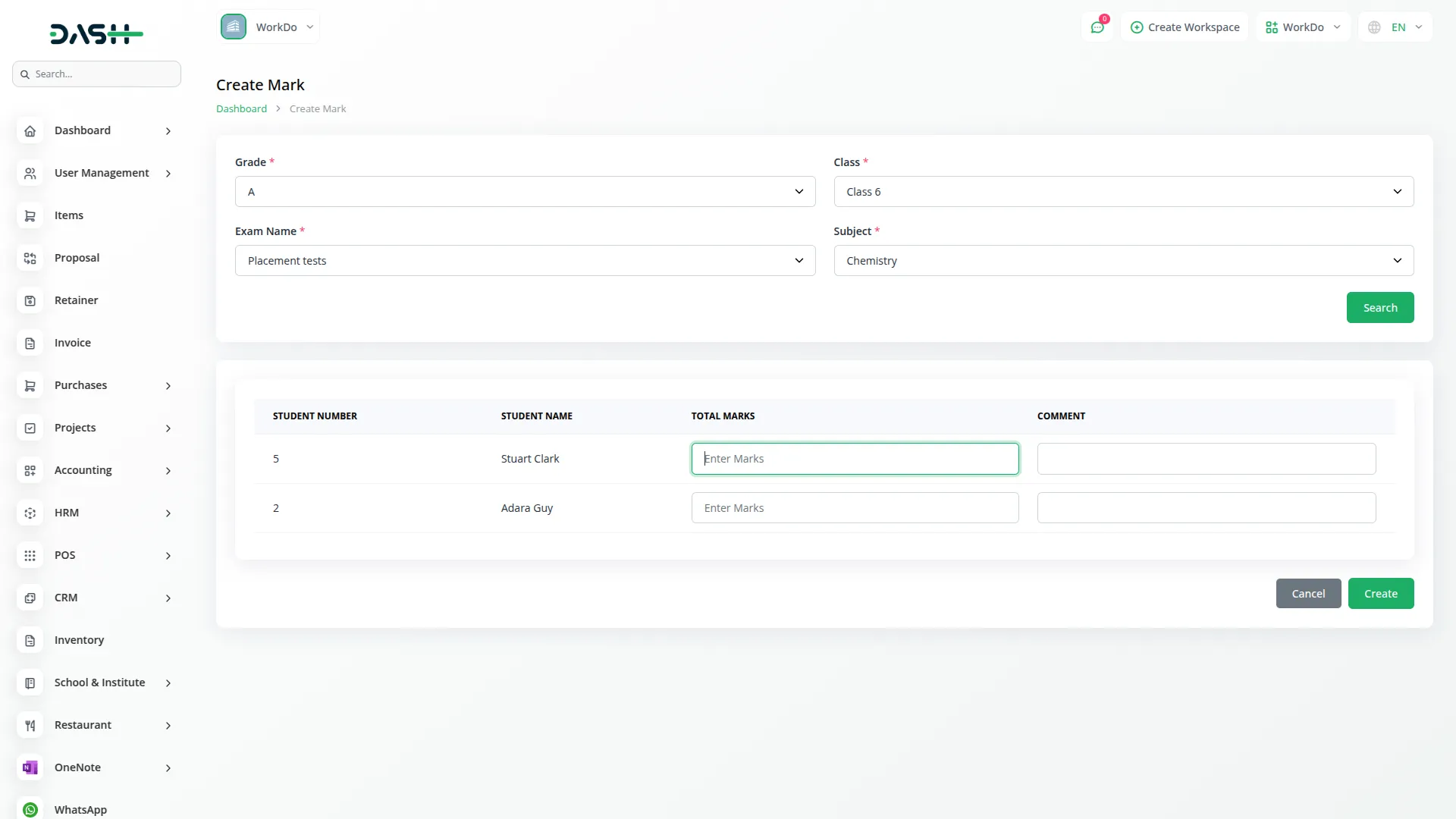 exam integration in dash saas