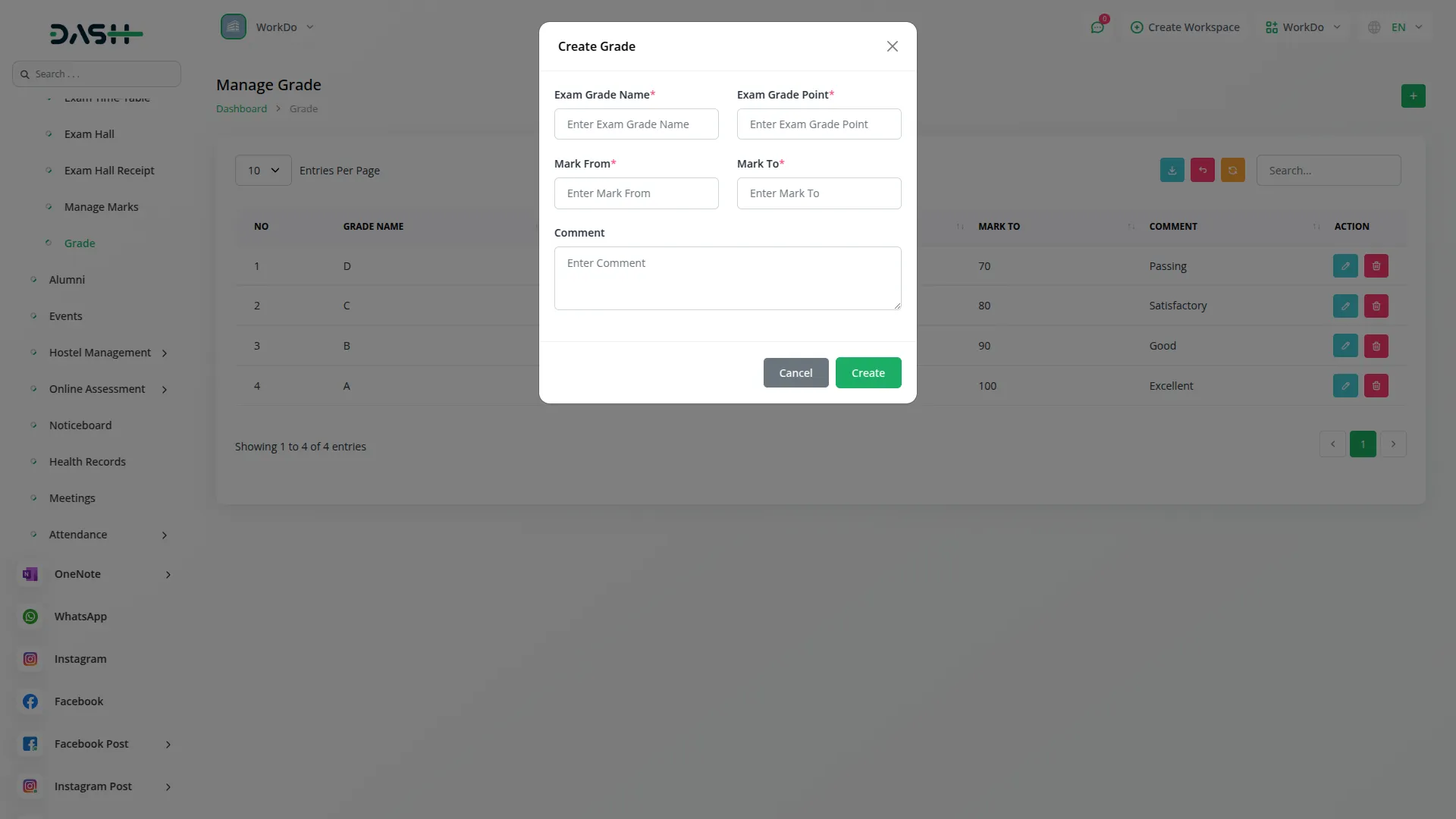 exam integration in dash saas
