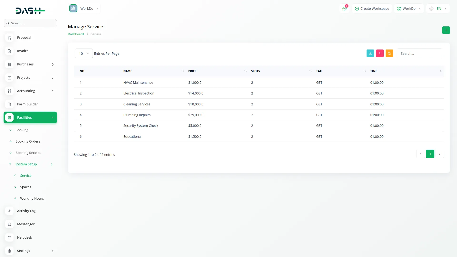 facilities dash saas