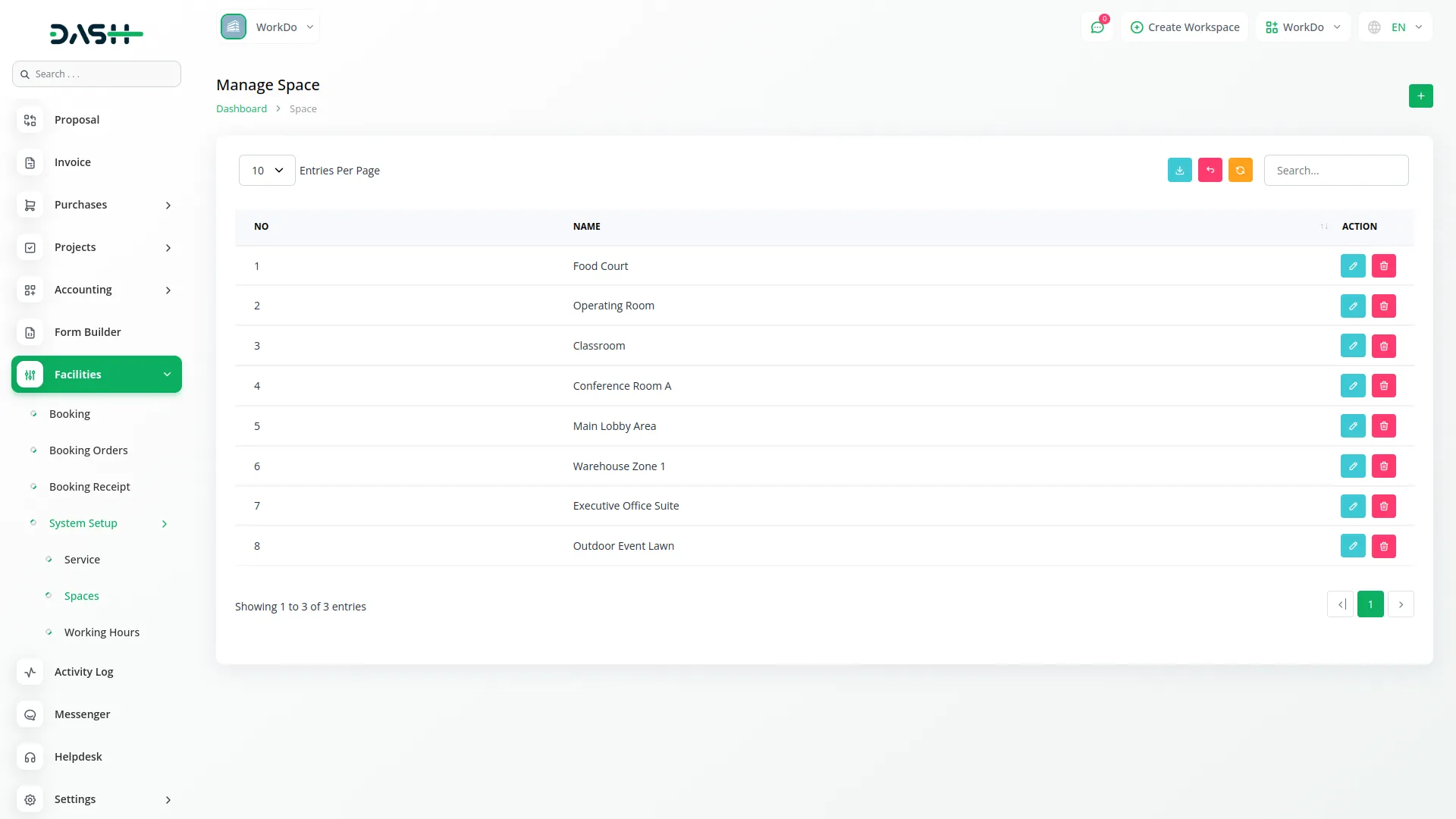 facilities dash saas
