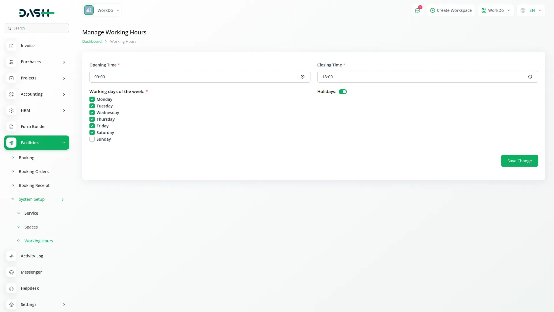 facilities dash saas