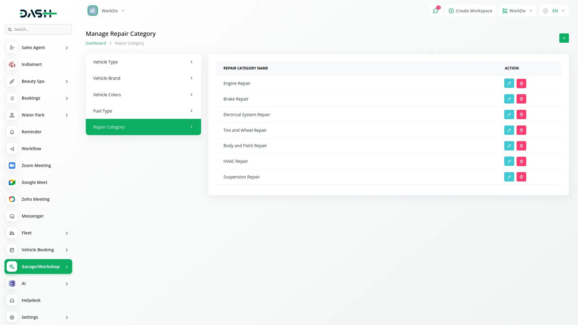 garage workshop management