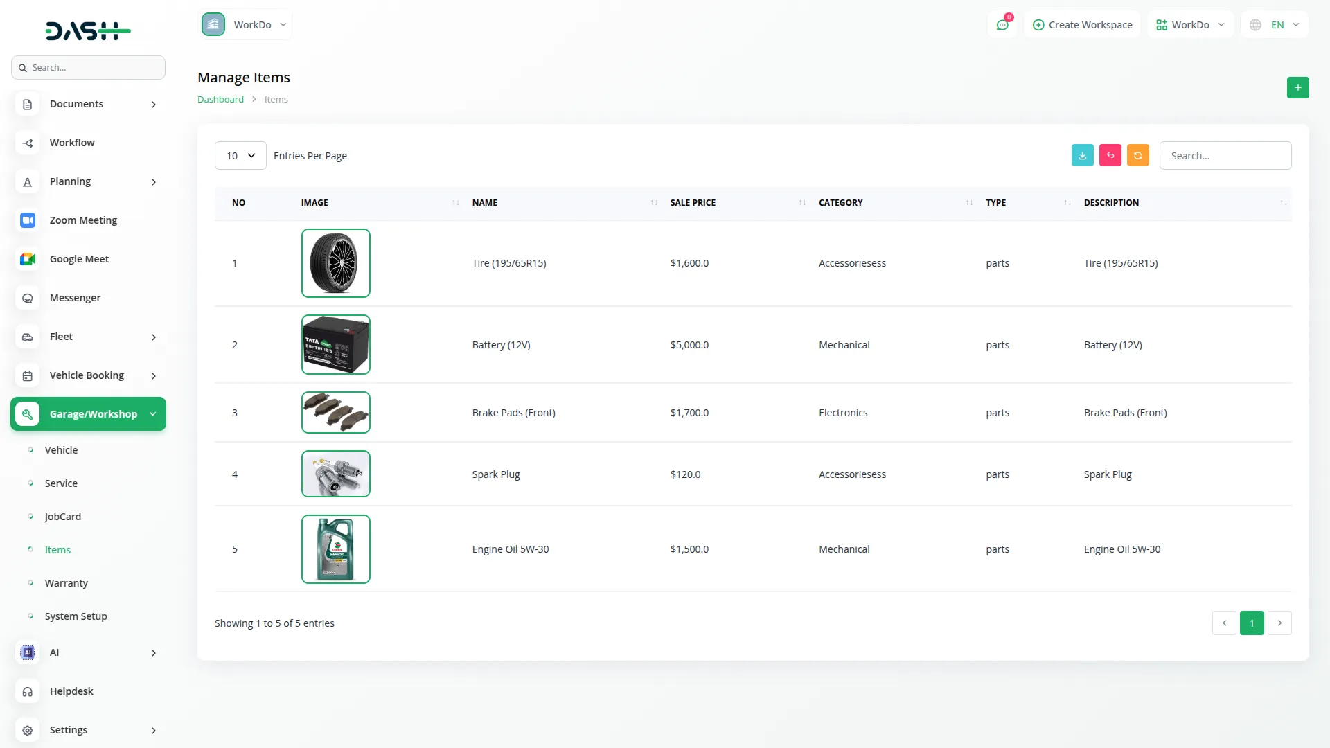garage workshop management