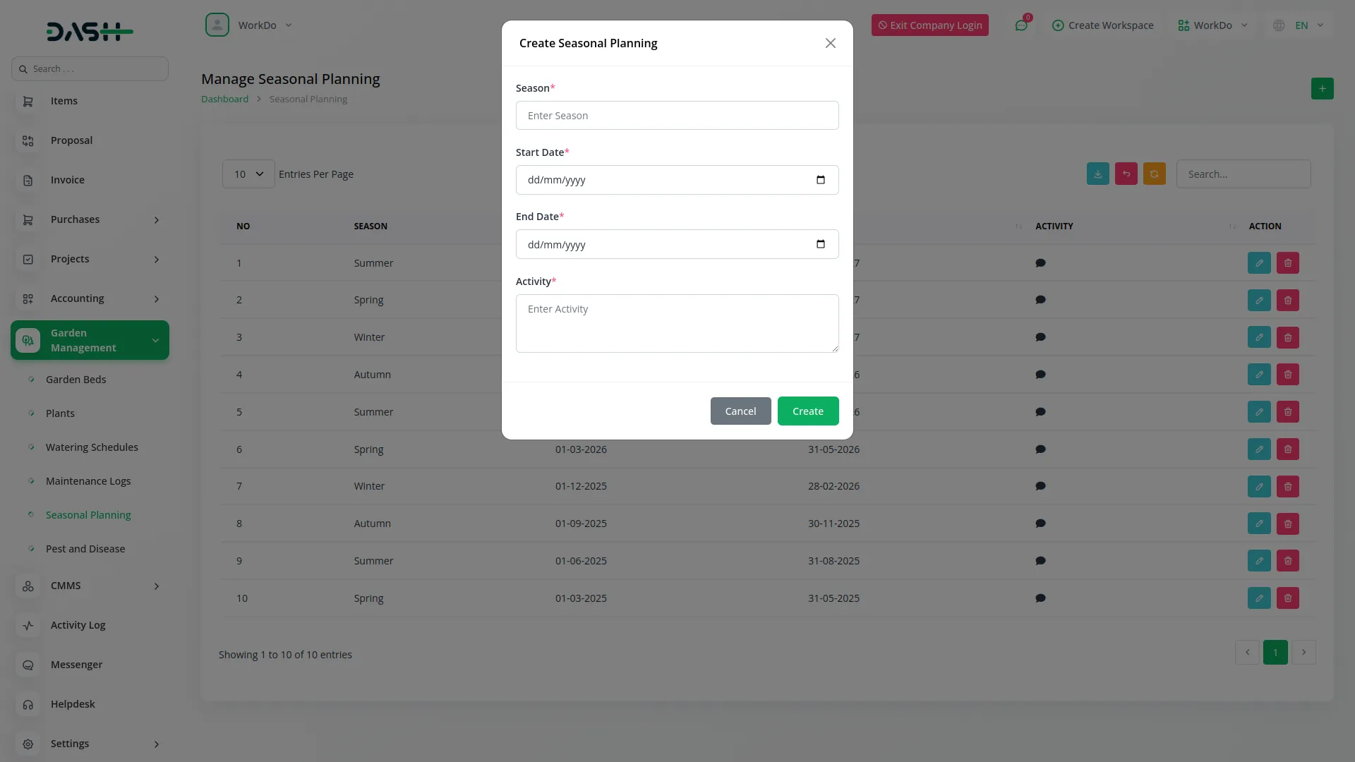 garden management dash saas