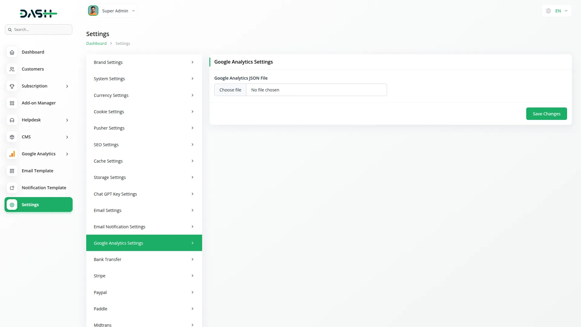 google analytics dash saas