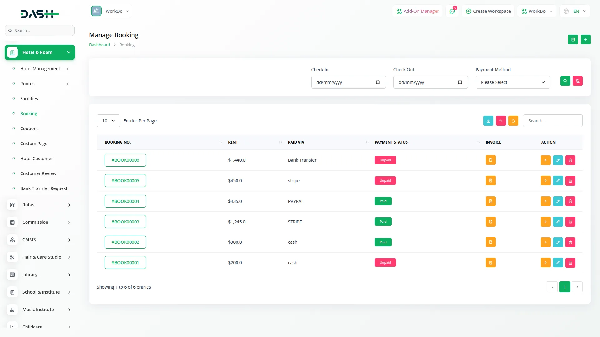 hotel & room management