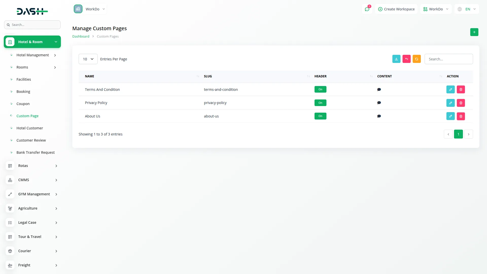 hotel & room management