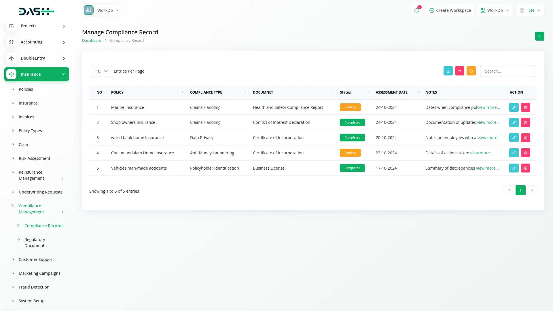 insurance management integration