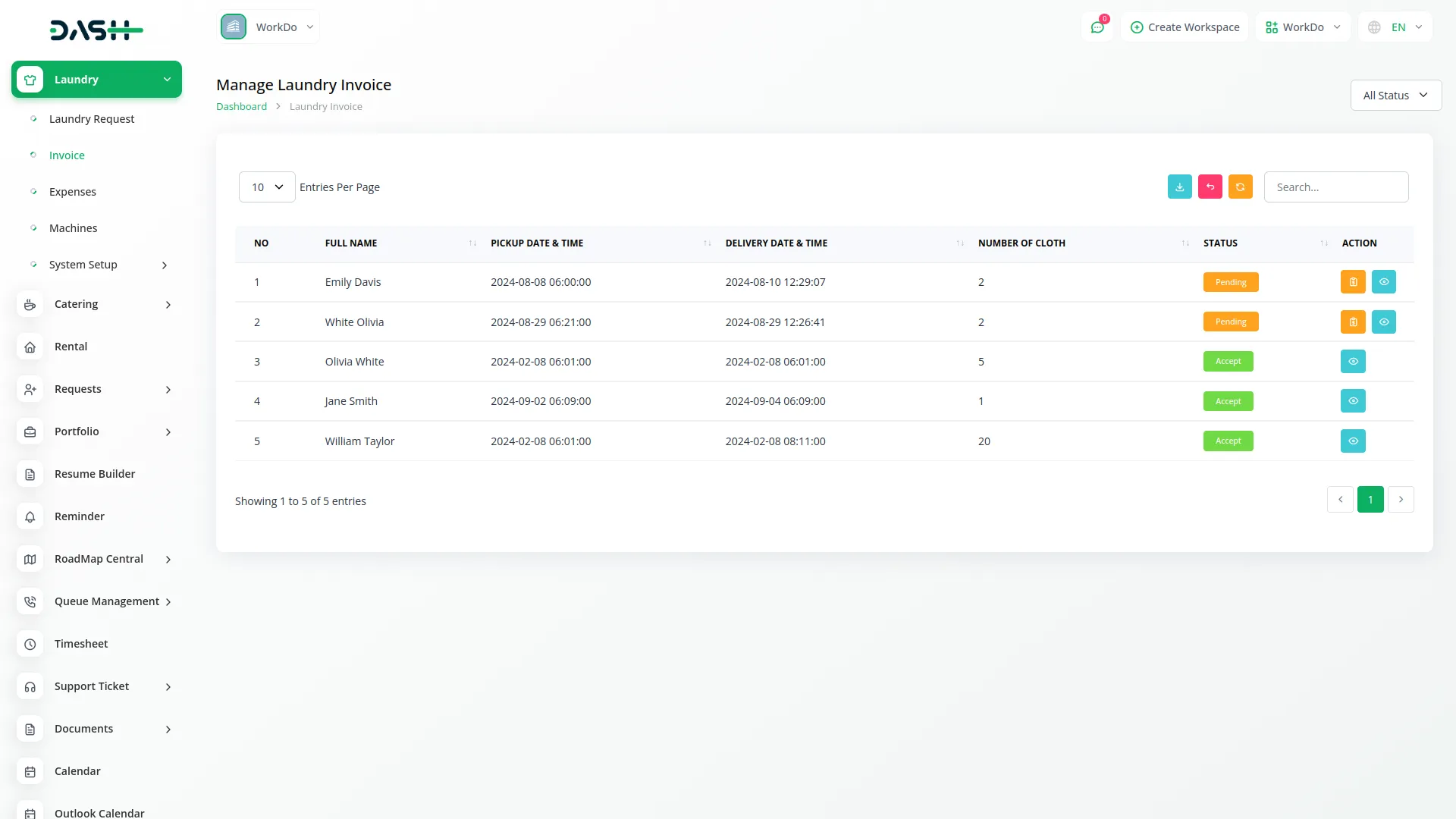laundry management integration