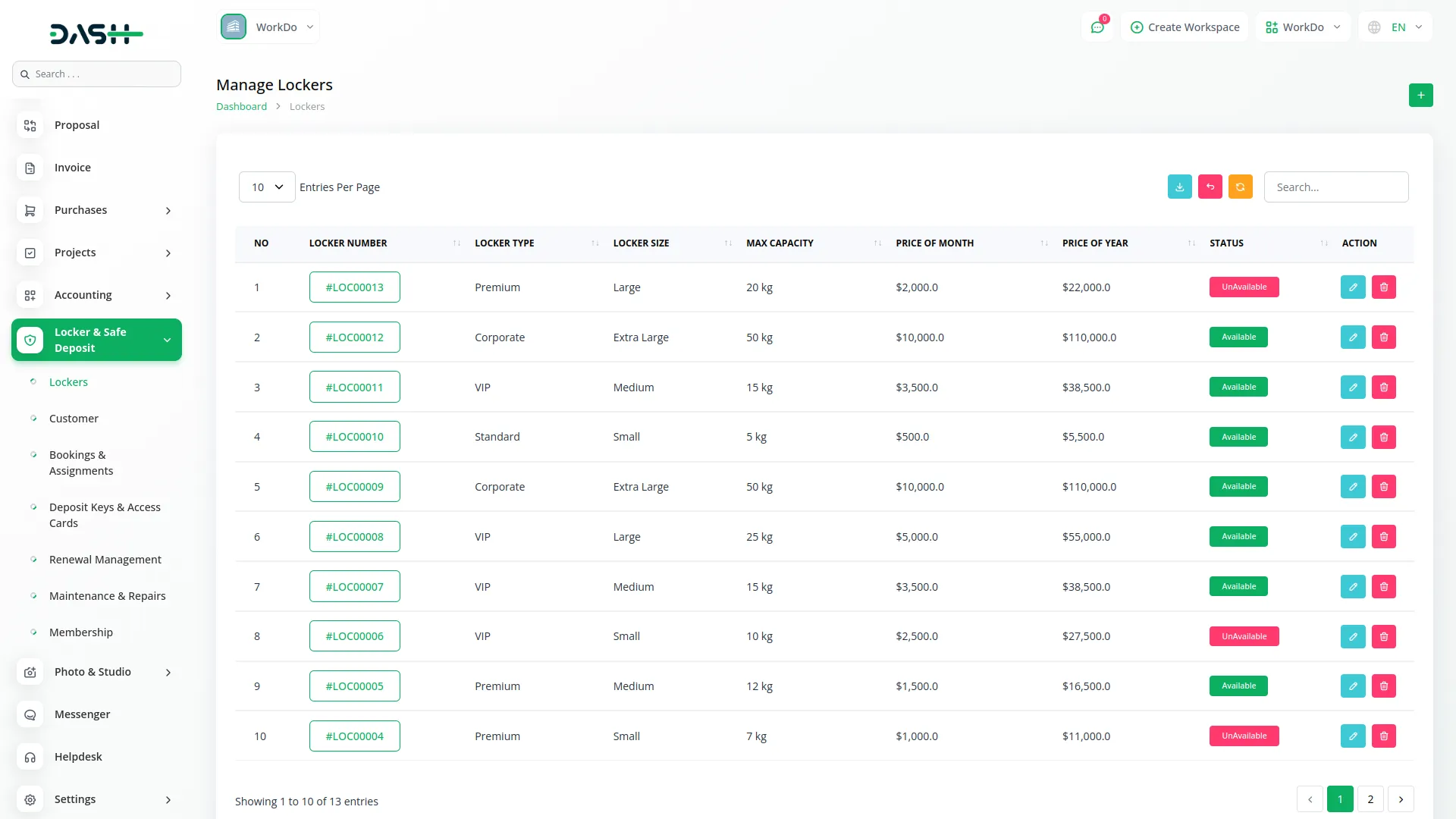 locker & safe deposit integration in dash saas