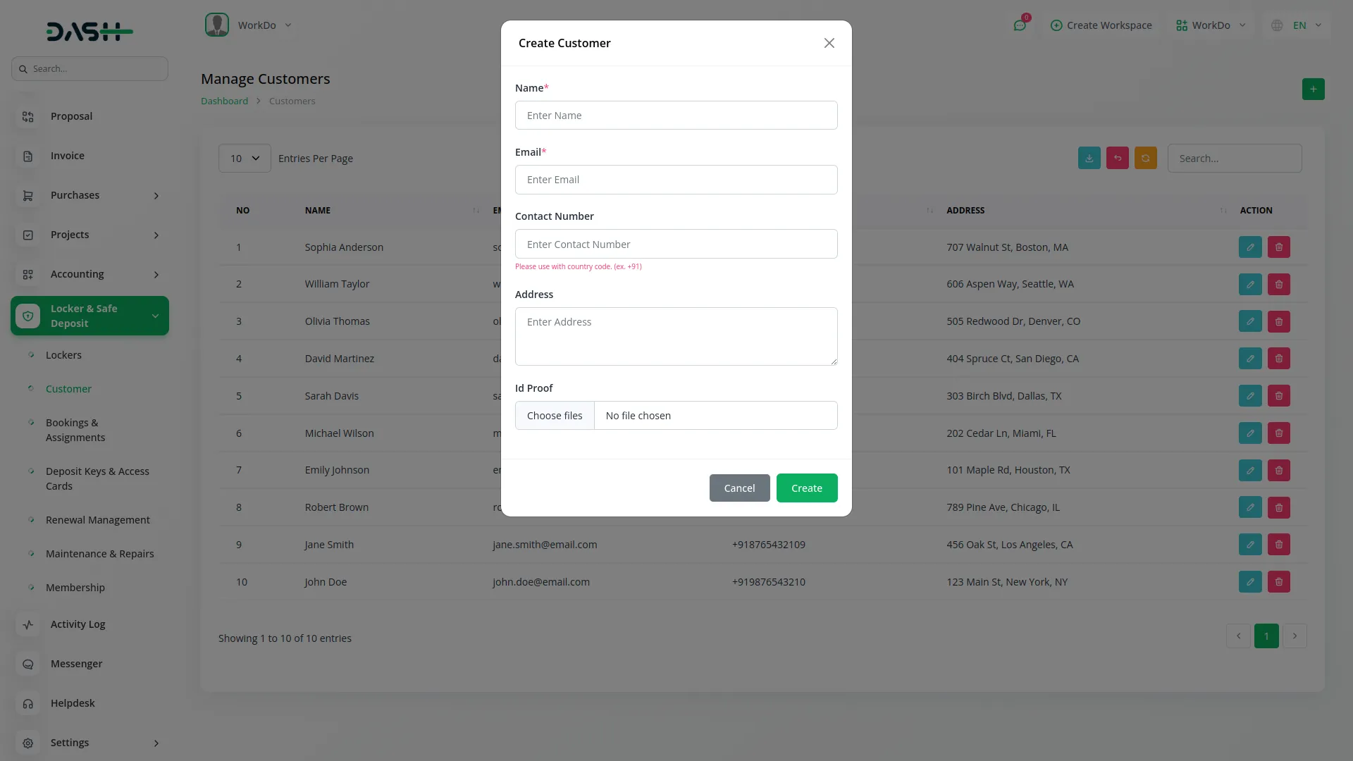 locker & safe deposit integration in dash saas