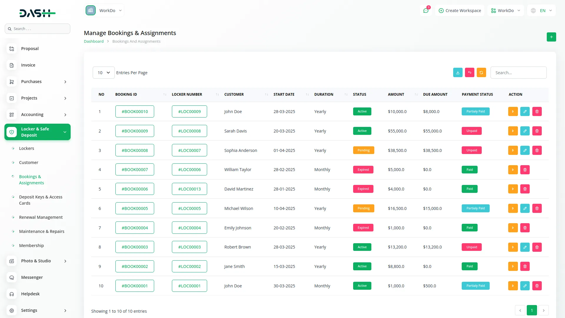 locker & safe deposit integration in dash saas