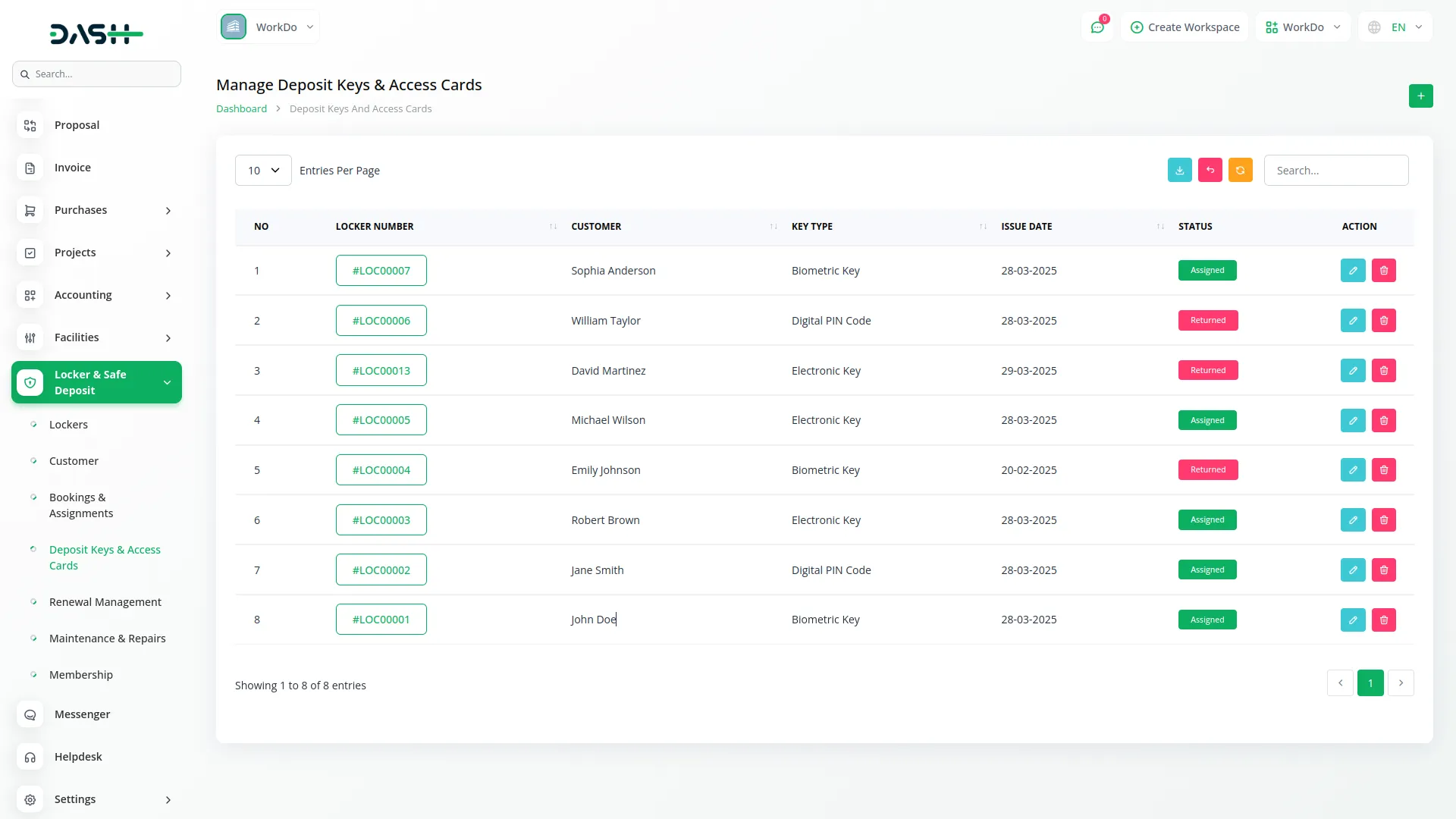 locker & safe deposit integration in dash saas