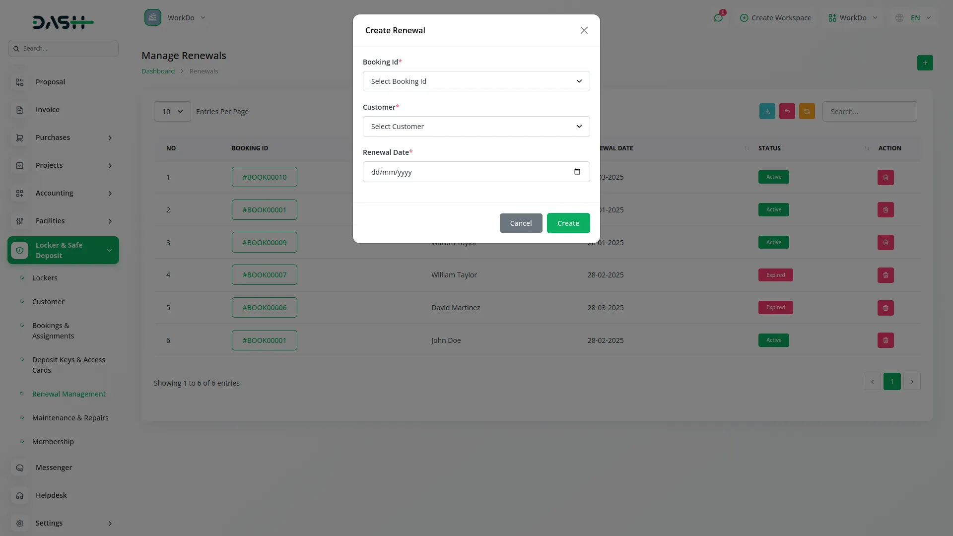 locker & safe deposit integration in dash saas