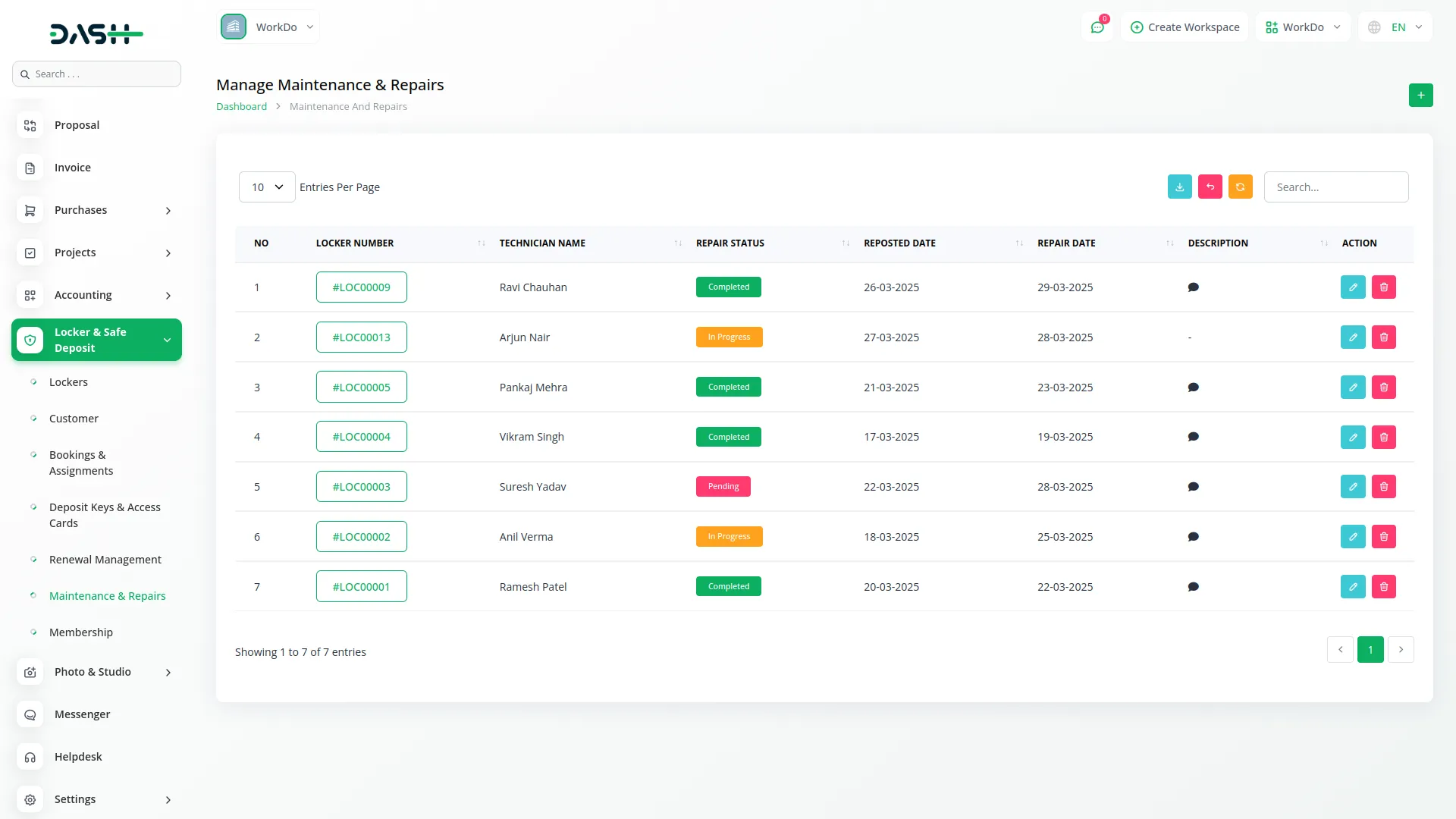 locker & safe deposit integration in dash saas