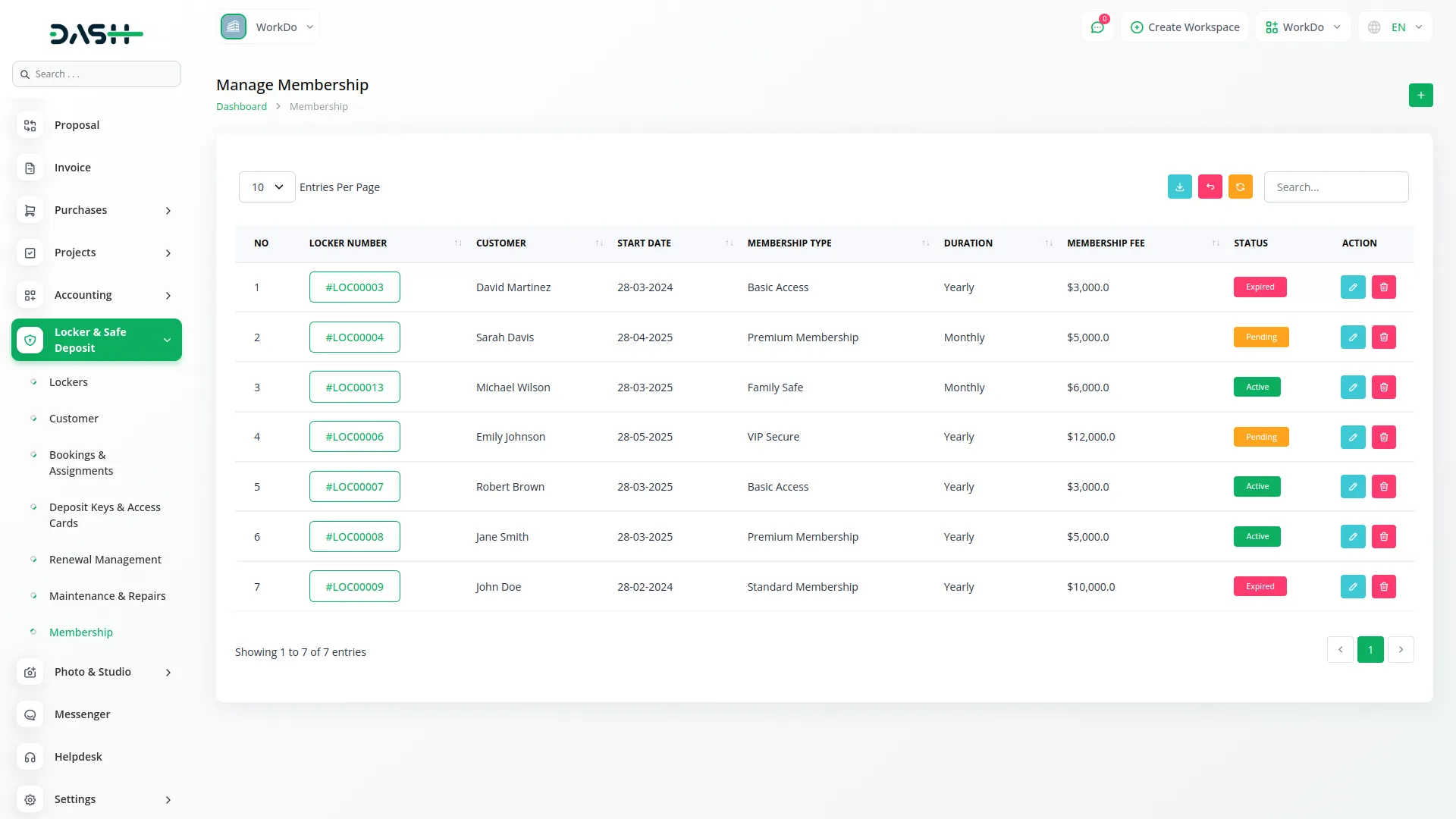locker & safe deposit integration in dash saas