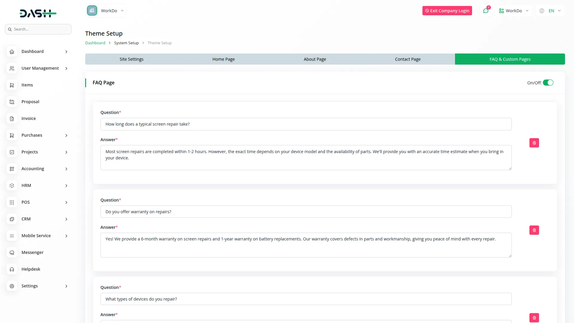 mobile service management