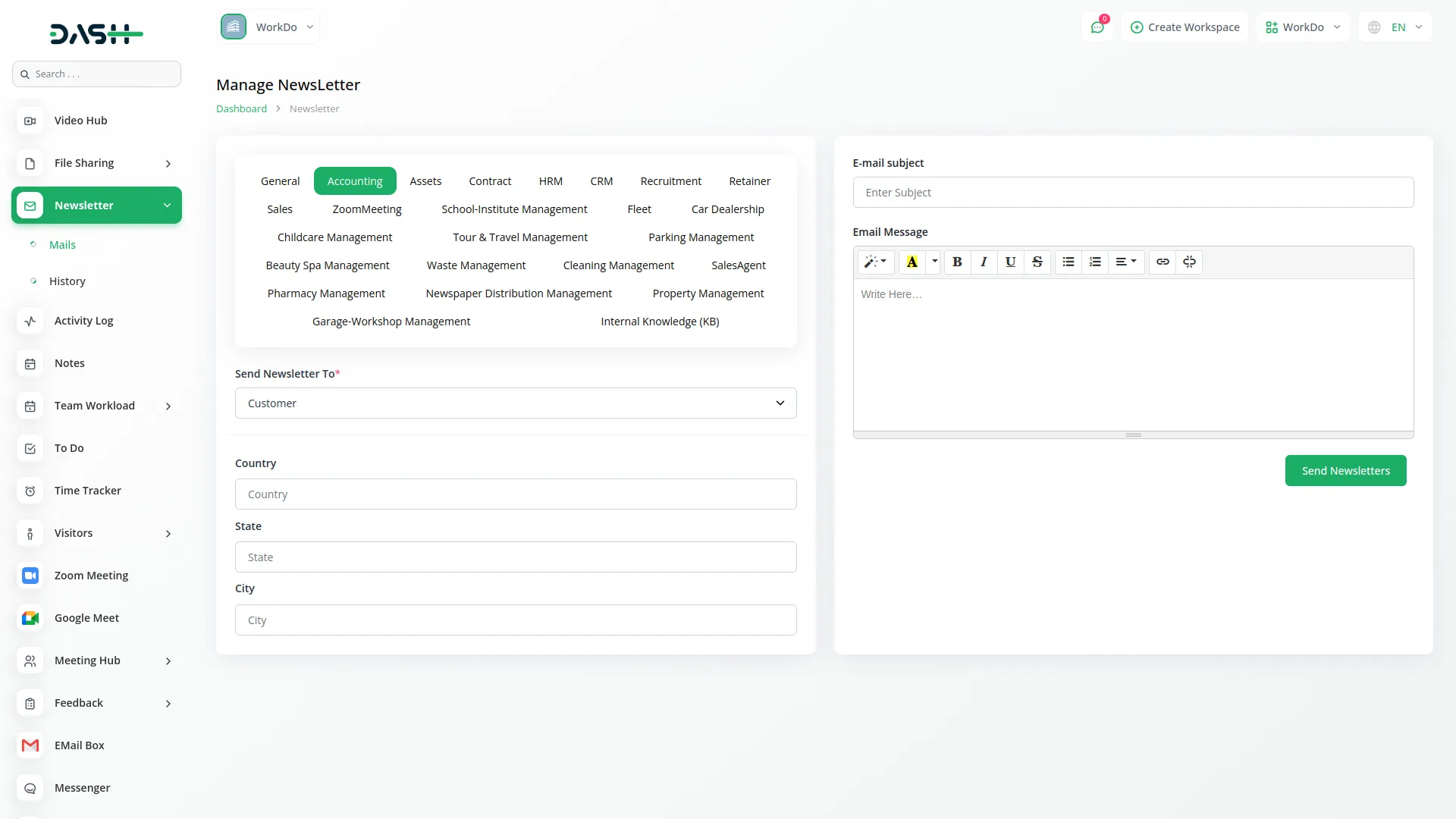 newsletter dash saas
