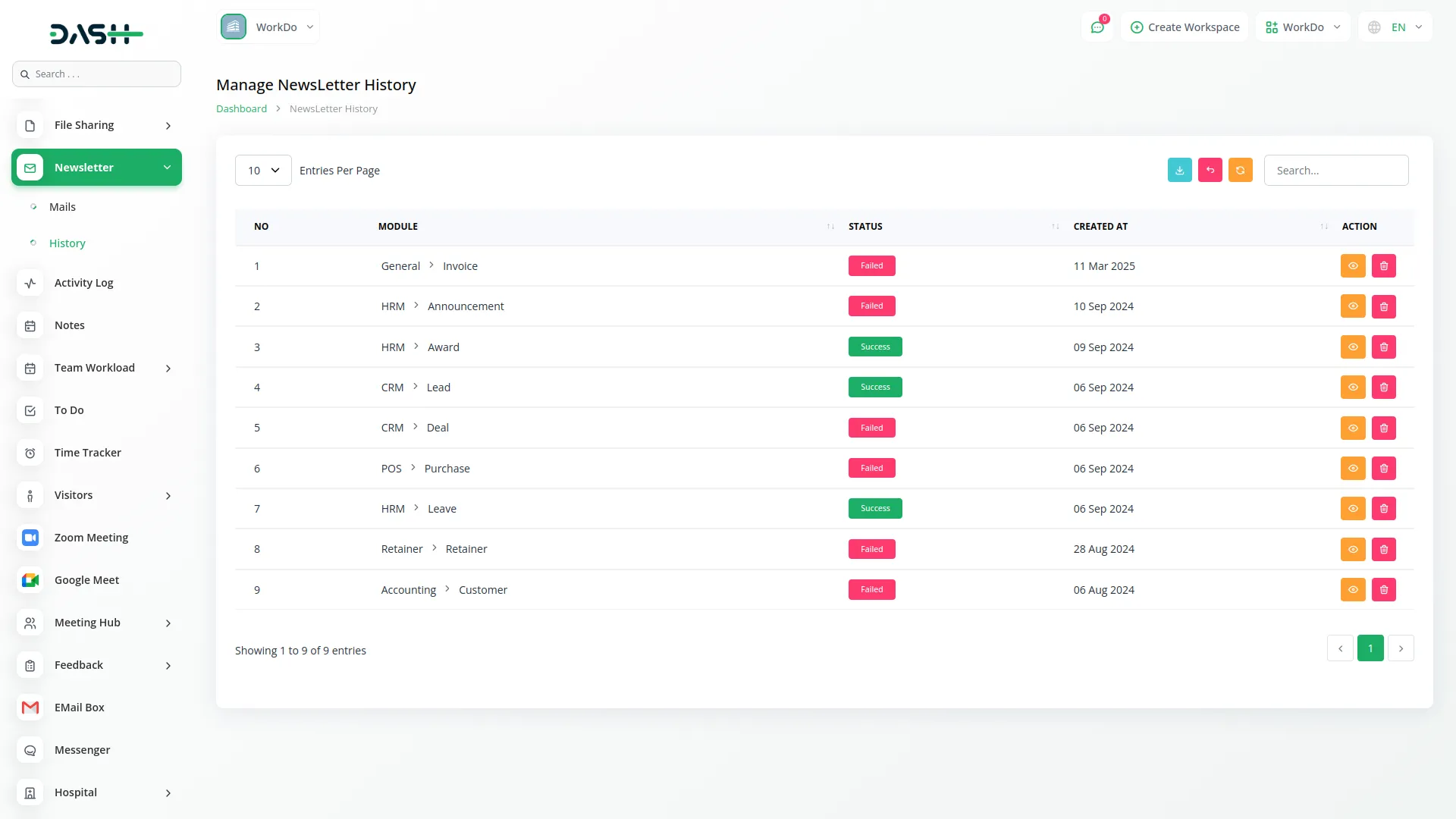 newsletter dash saas