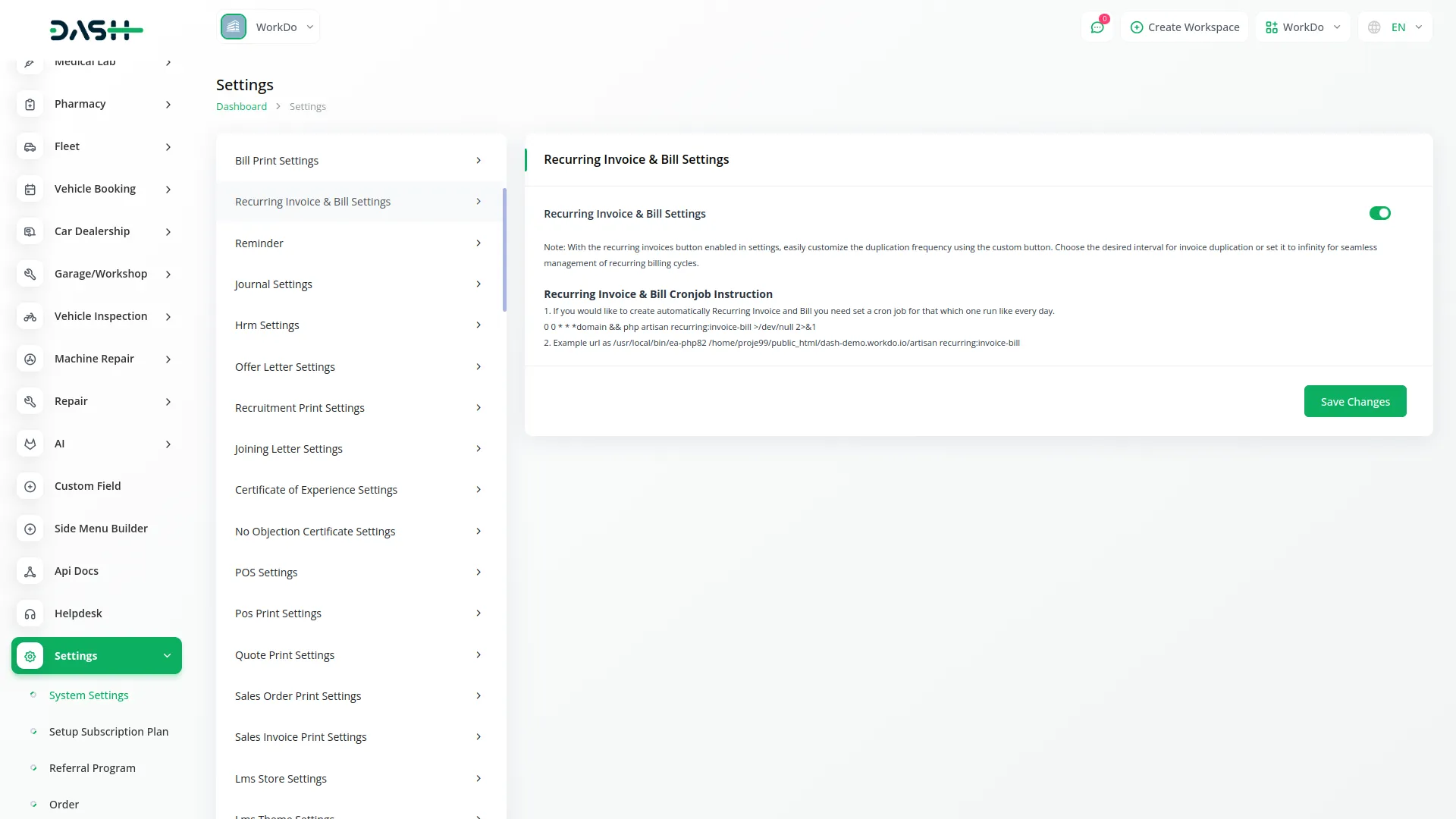 recurring invoice bills