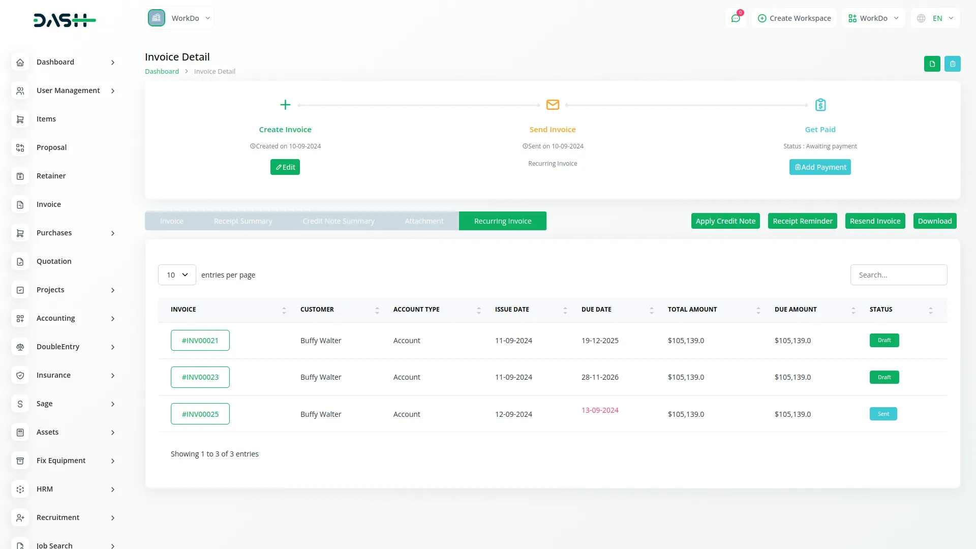 recurring invoice bills