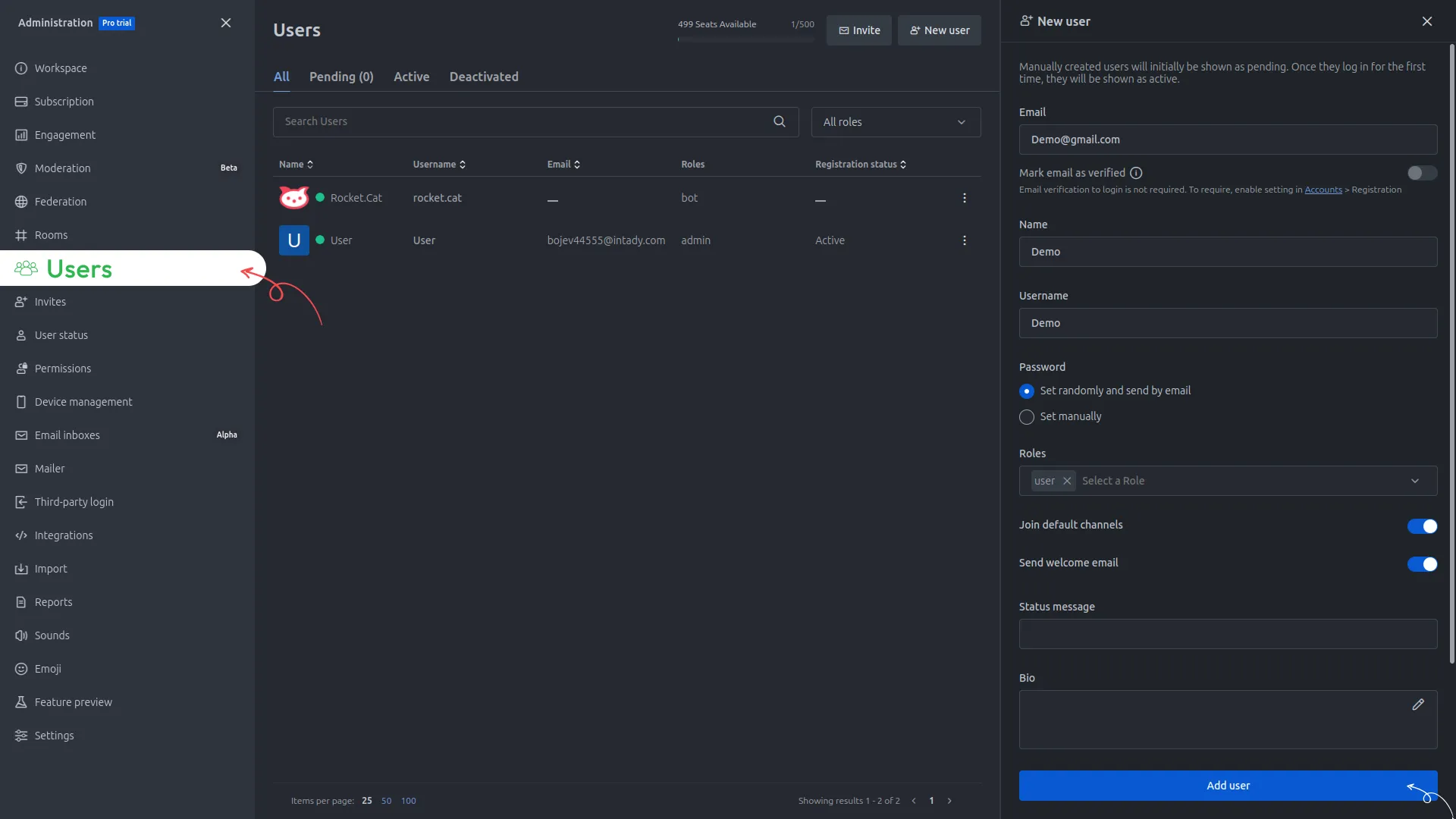 rocketchat credentials