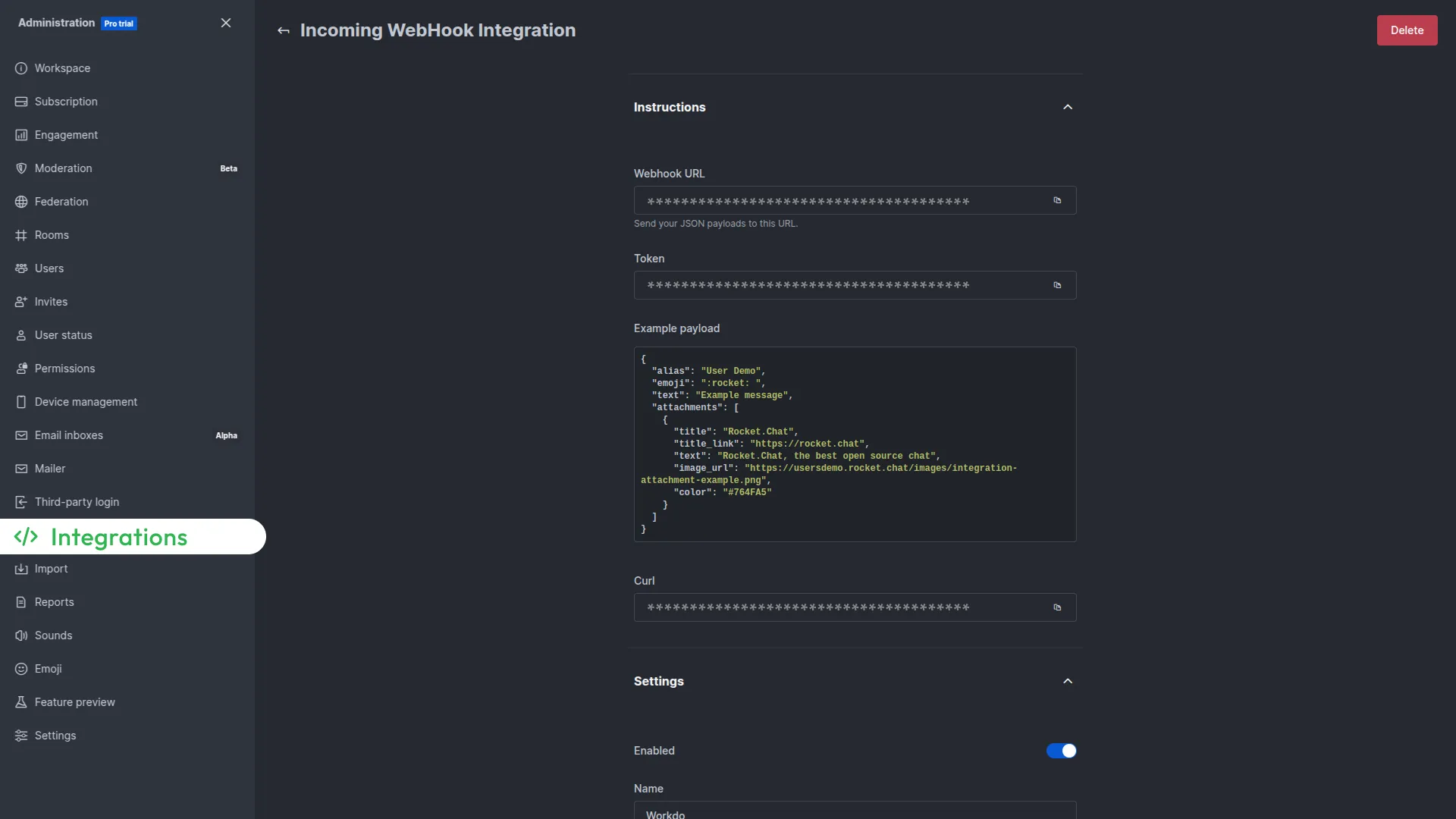 rocketchat credentials