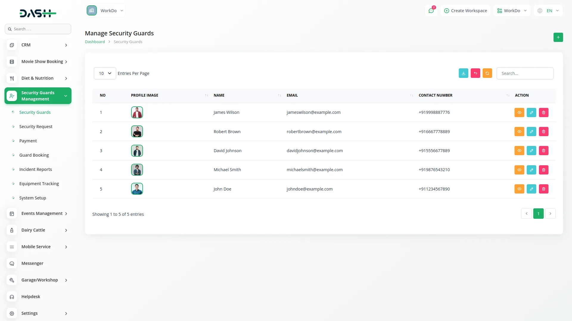 security guard management dash saas