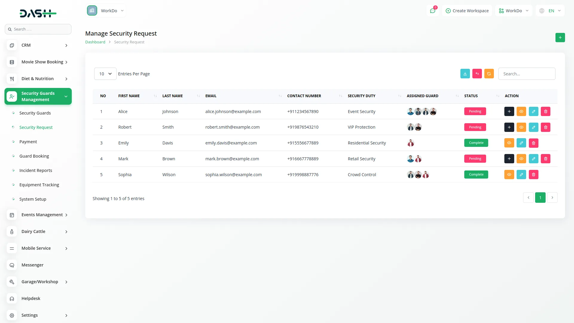 security guard management dash saas