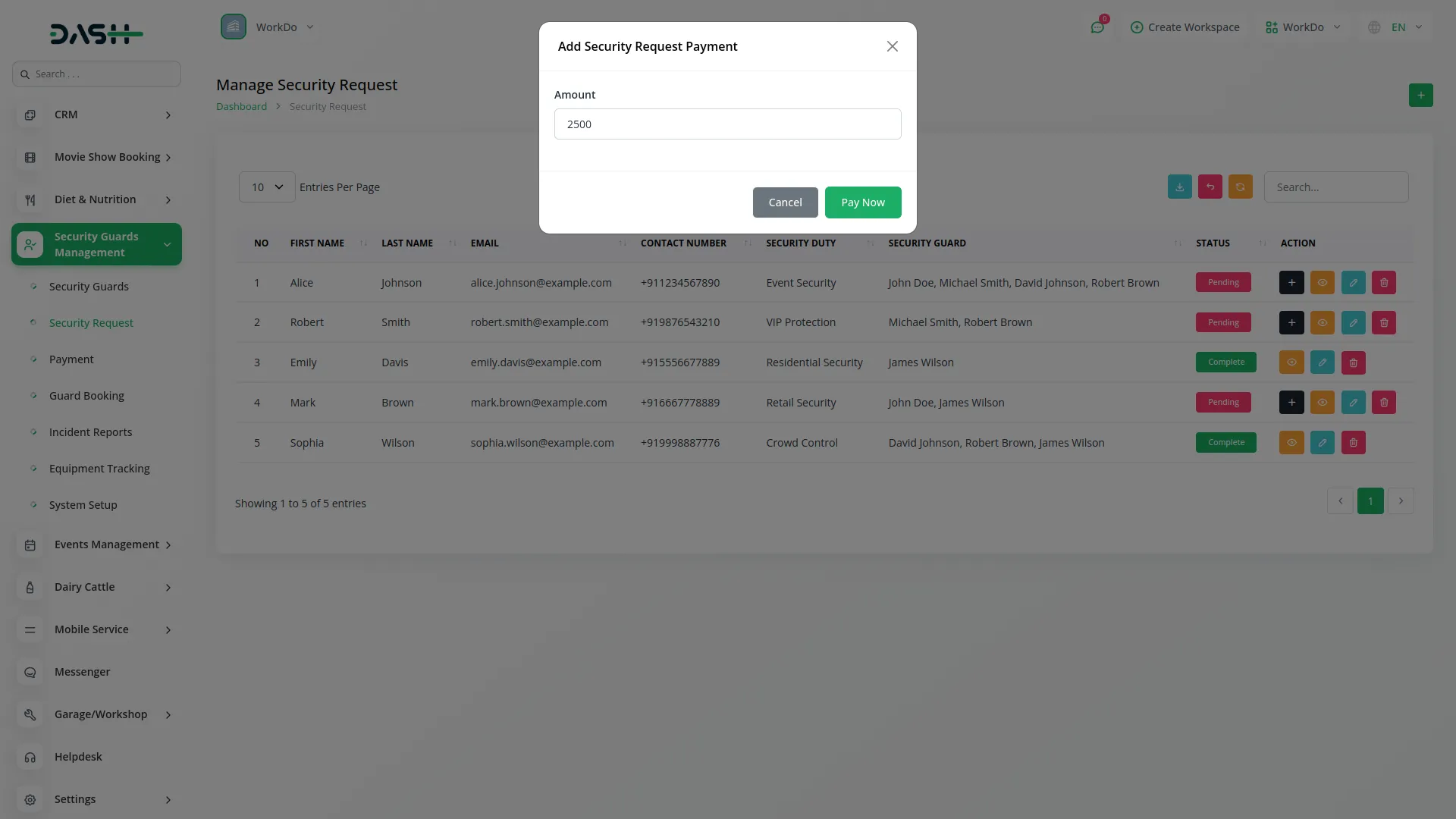 security guard management dash saas
