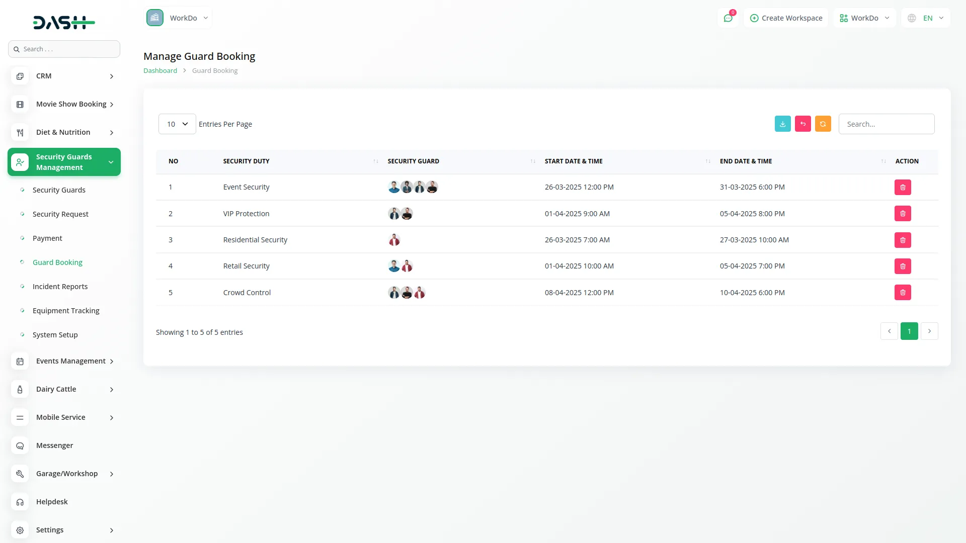 security guard management dash saas