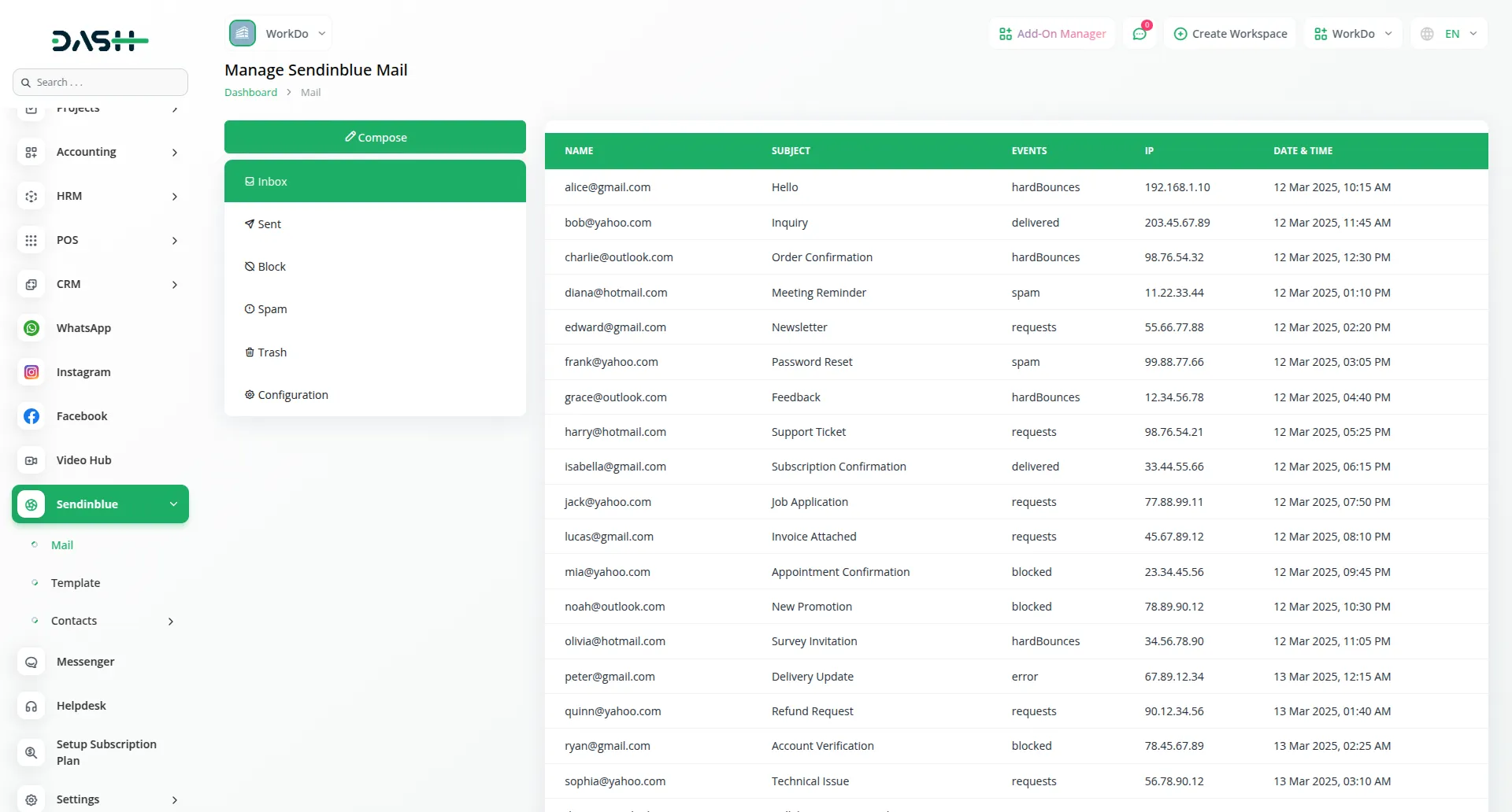 sendinblue dash saas