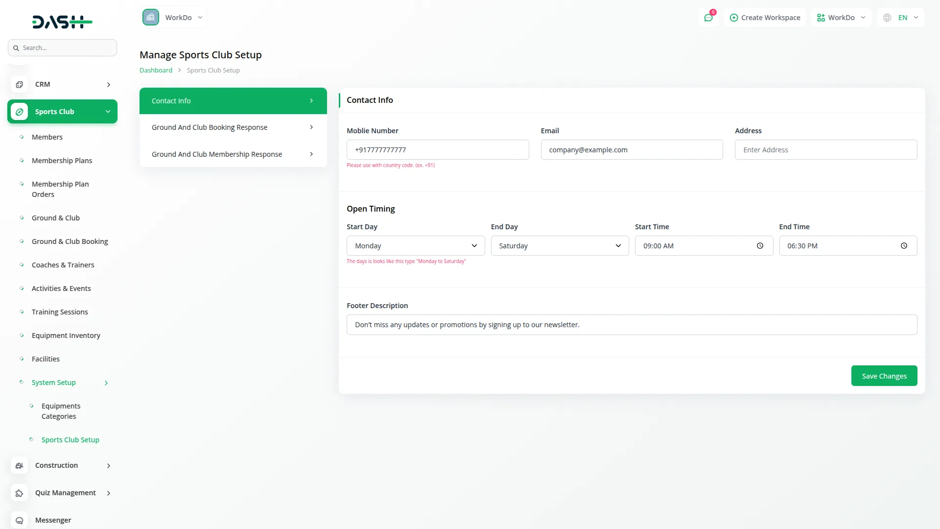 sports club management