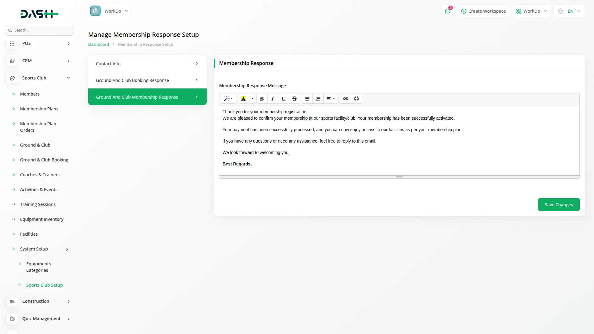 sports club management