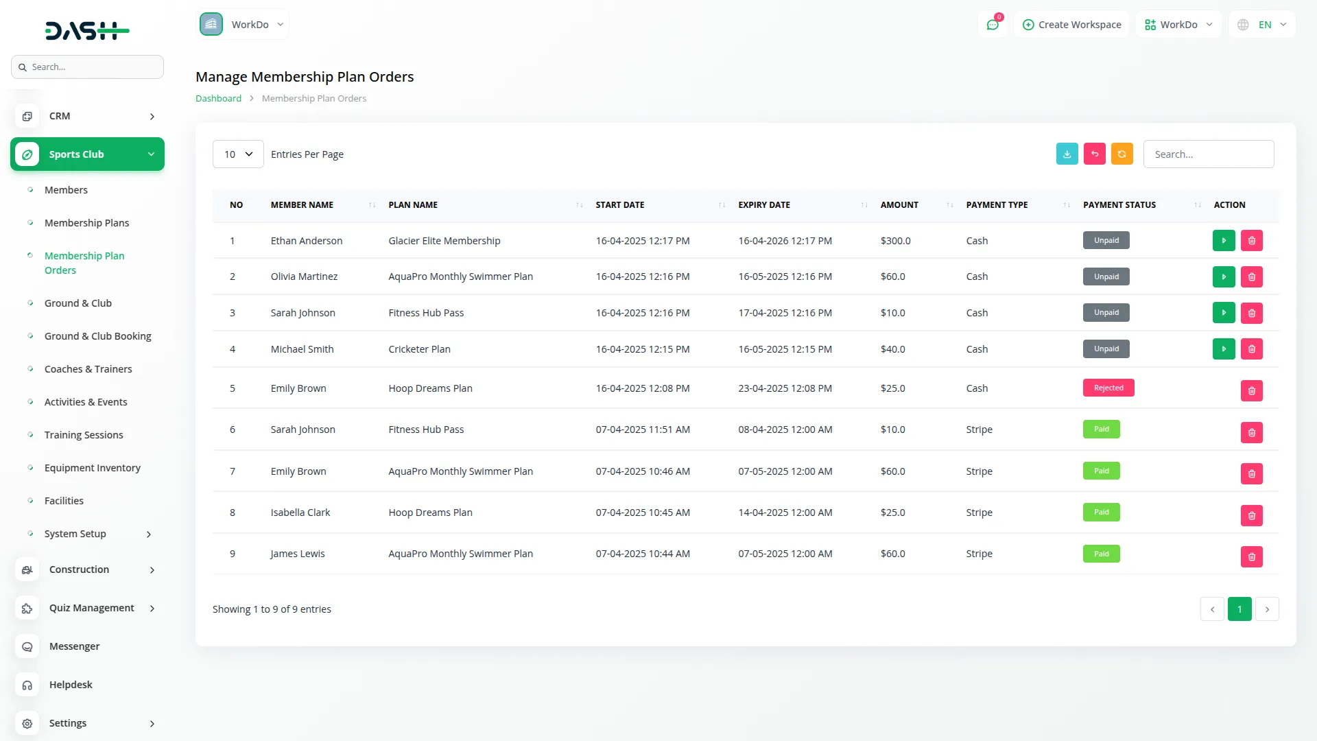 sports club management