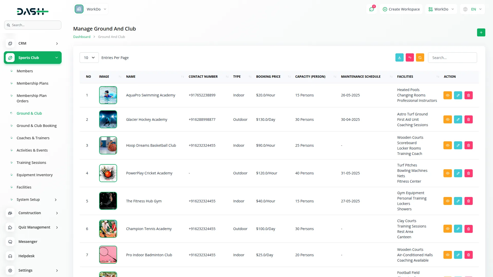 sports club management