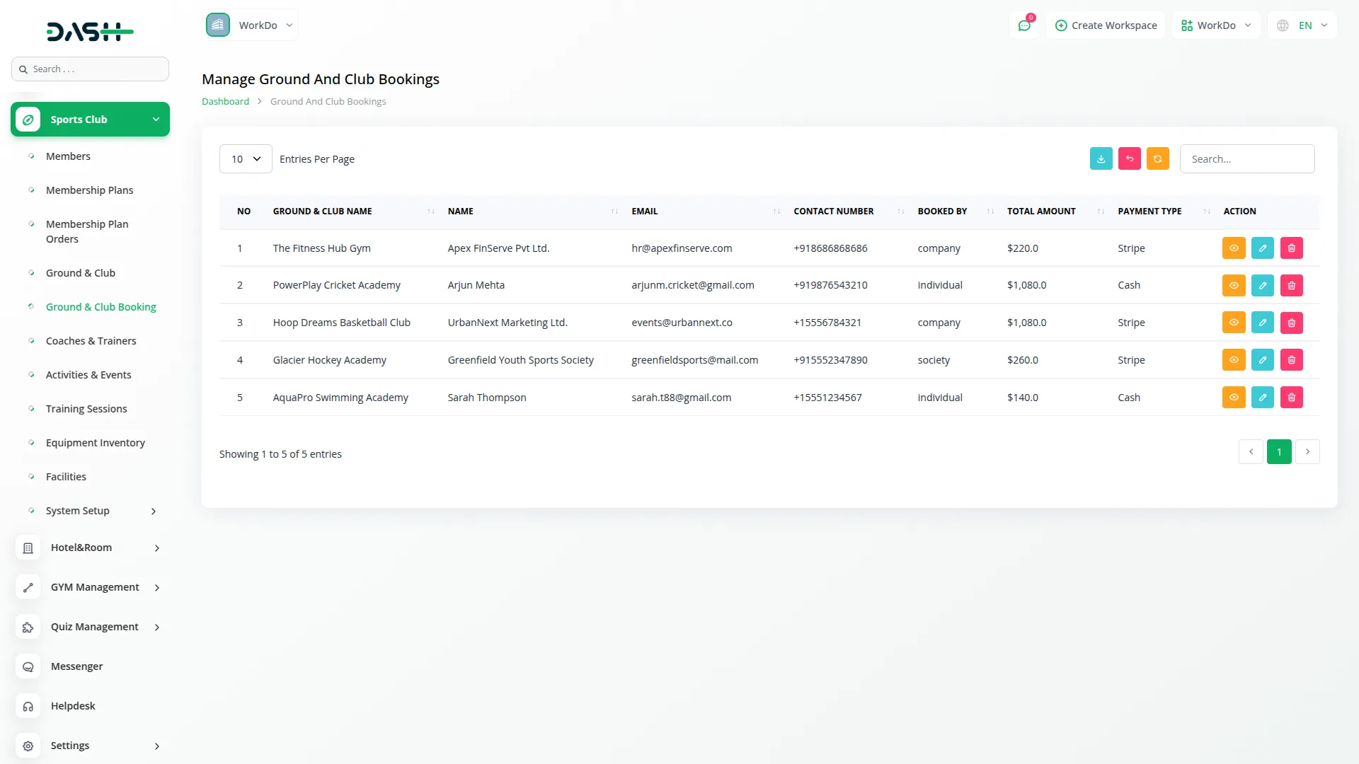 sports club management