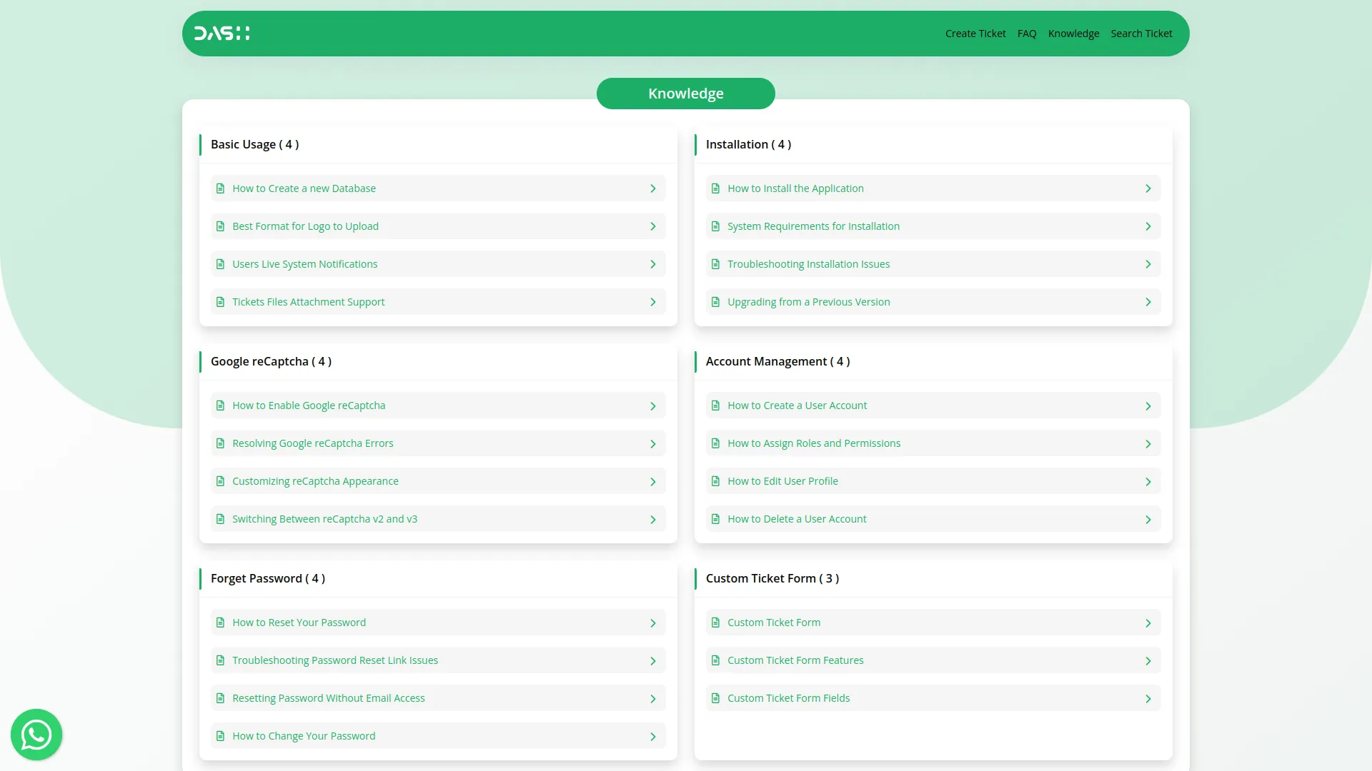 support ticket dash saas
