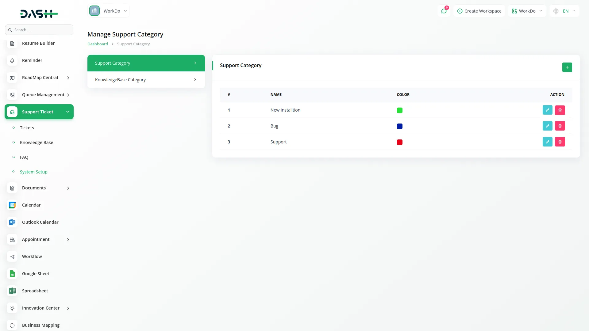 support ticket dash saas