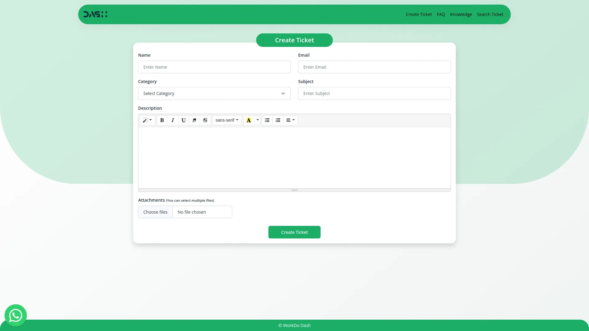 support ticket dash saas
