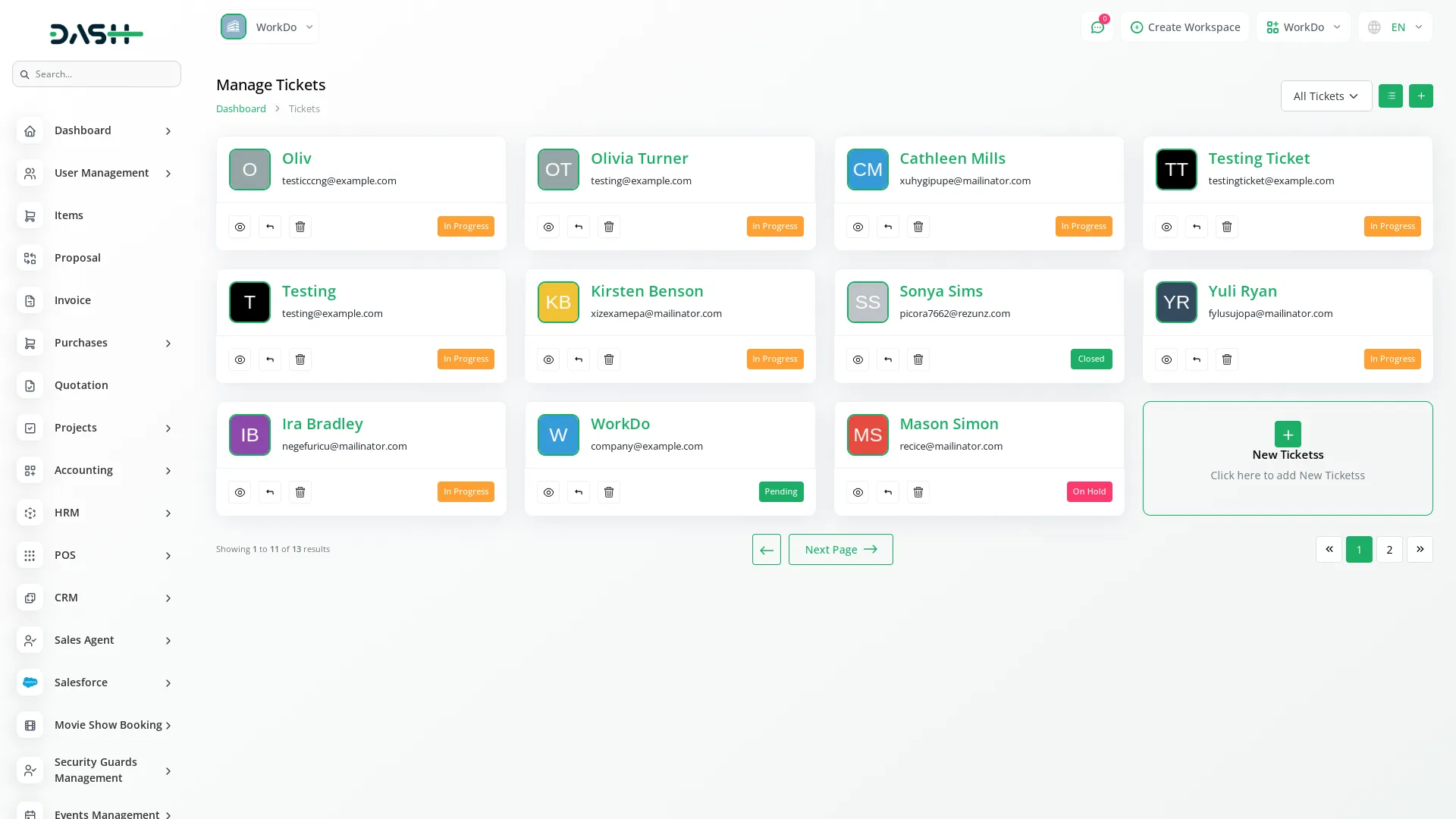 support ticket dash saas