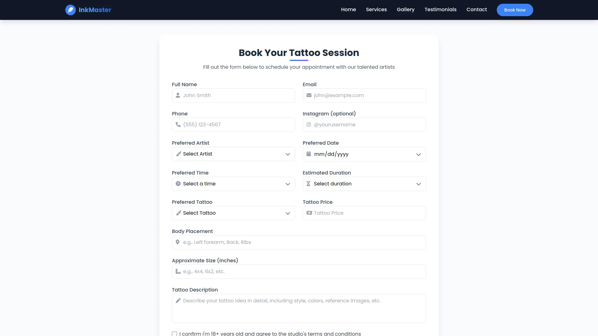 tattoo studio management dash