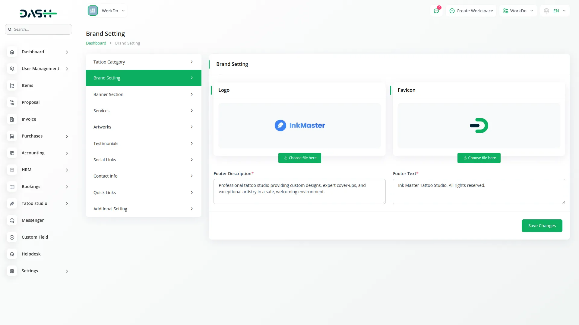 tattoo studio management dash