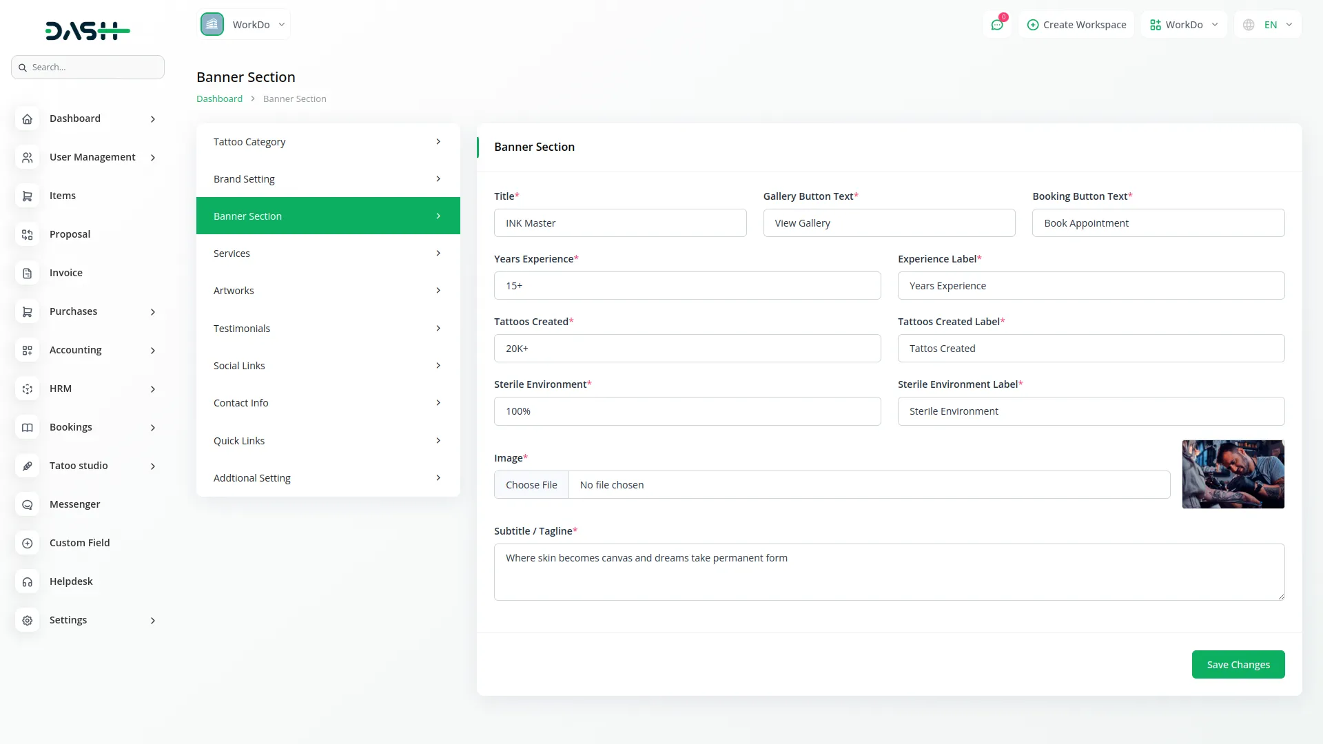 tattoo studio management dash
